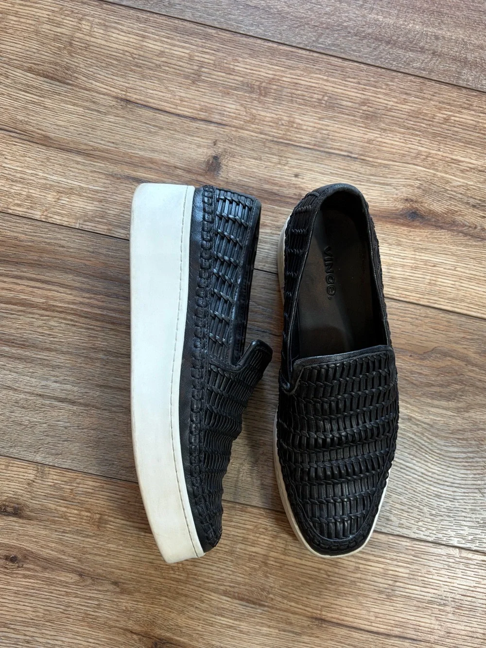 Vince quiet luxury chic leather Stafford Woven Platform Slip-On Sneakers